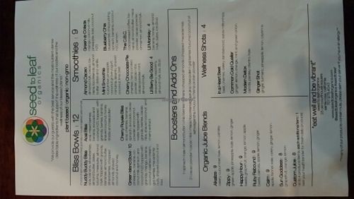 Seed to Leaf Menu-2 at Seed to Leaf Organics in Santa Rosa