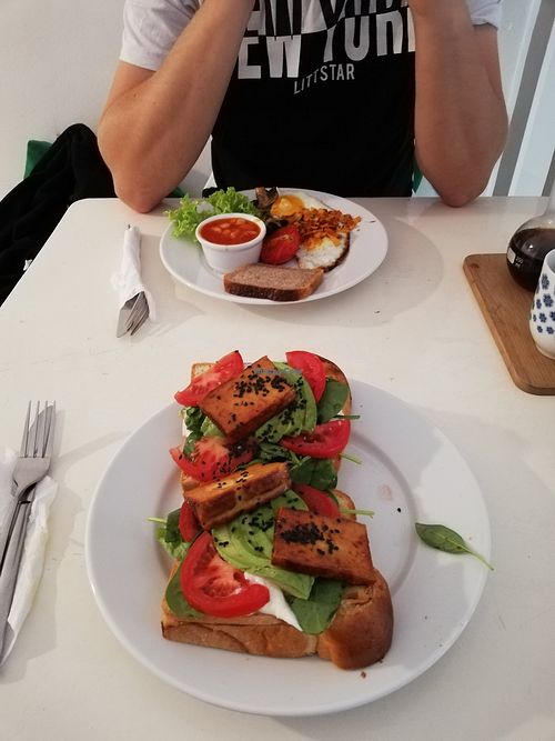 Very nice tofu and avocado toast. at Cafe Michelle in Warsaw