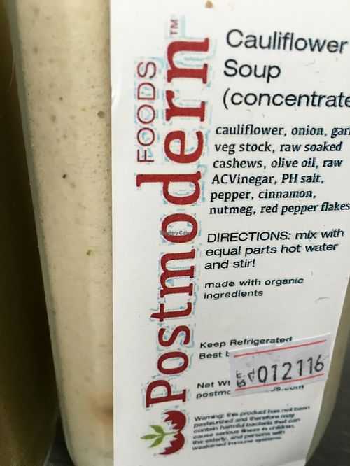 cauliflower soup concentrate  at Postmodern Foods in Washington