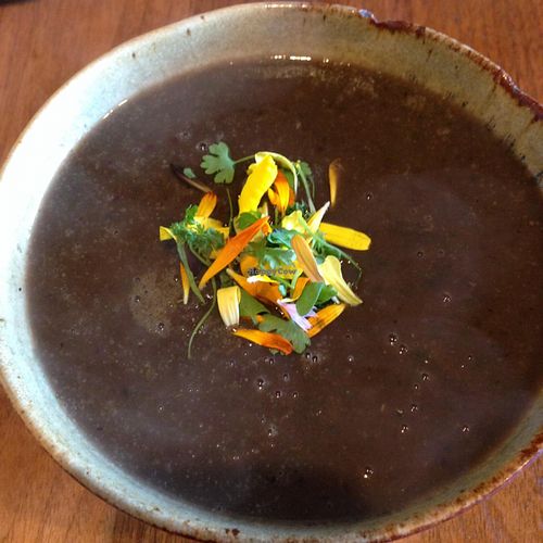 my soup has flowers in it! at Avanti Cafe in Costa Mesa