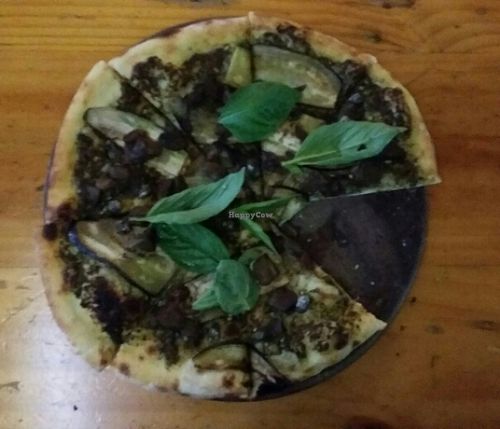 green vegan pizza at By Hand Cafe in Chiang Mai