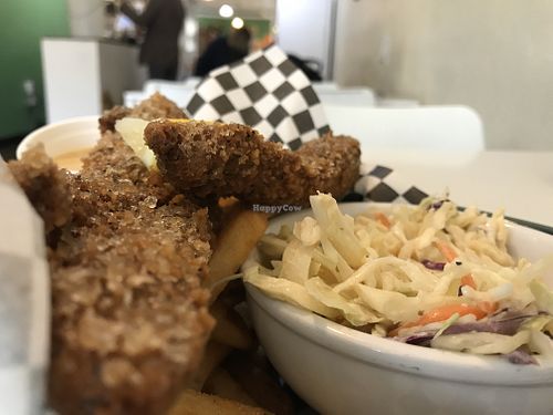 Phish and chips with banana blossoms, remoulade and slaw at Homegrown Smoker in Portland
