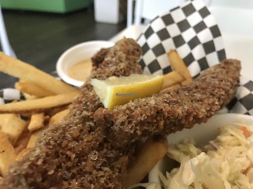 Tofish and chips, coleslaw at Homegrown Smoker in Portland