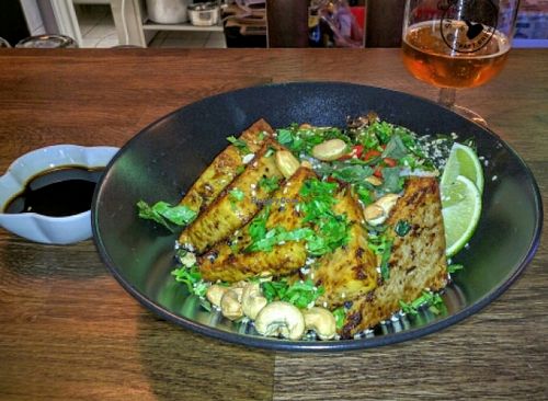 Fried tofu and bok choy. Very tasty with a bit of a kick. at Blackbird in Gothenburg
