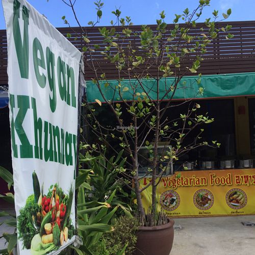 So great seeing a big vegan sign!  at Vegan Khunnay in Koh Samui