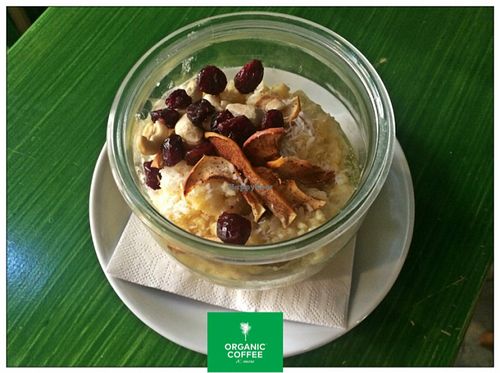 Vegan millet breakfast porridge at Organic Coffee Stare Miasto in Warsaw
