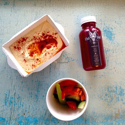 Hummus with vegetables at Kawa Kawa Bar in Omsk