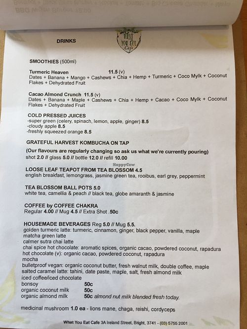 Menu at Wild Thyme Cafe in Bright