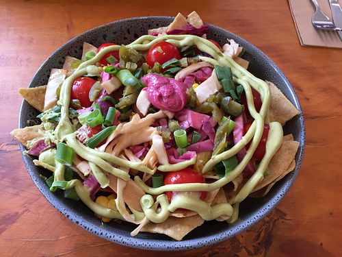 Vegan nachos  at Wild Thyme Cafe in Bright