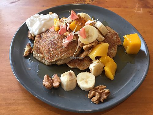 Vegan buckwheat pancakes  at Wild Thyme Cafe in Bright