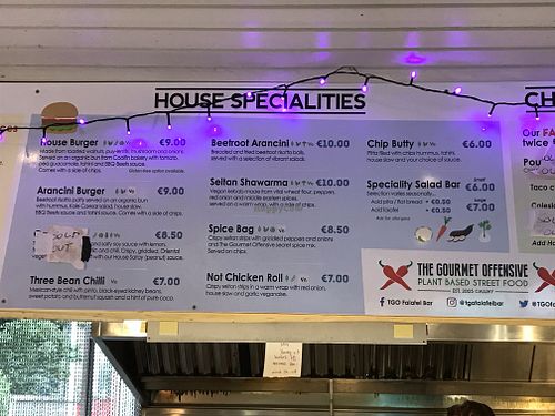 Menu board ⅔  at The Gourmet Offensive in Galway