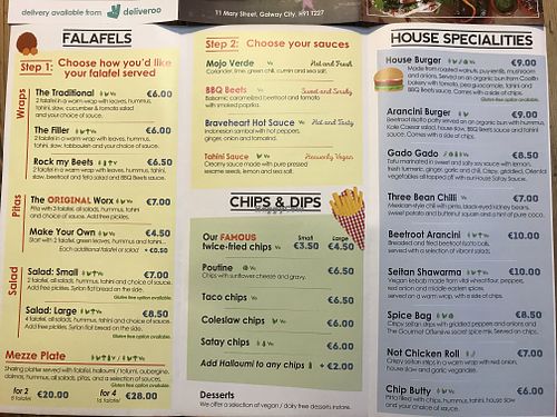 Paper menu side A at The Gourmet Offensive in Galway