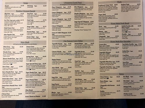 Main menu  at Sagar Vegan & Vegetarian Restaurant - Harrow in North West London