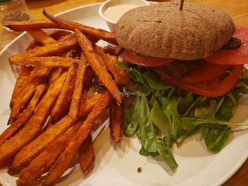 Btla with sweet potato fries at Veggie Grill in Woodland Hills