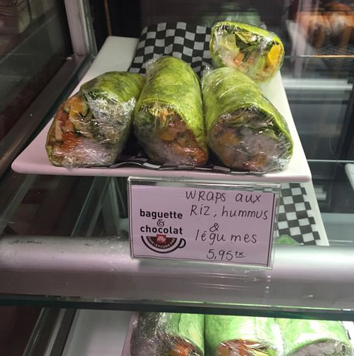 rice, hummus and veggie wrap  at Baguette & Chocolat in Quebec
