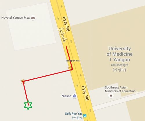 Directions to Pyay Road to Lanmadaw Vegetarian Restaurant at Lanmadaw Vegetarian Restaurant in Yangon
