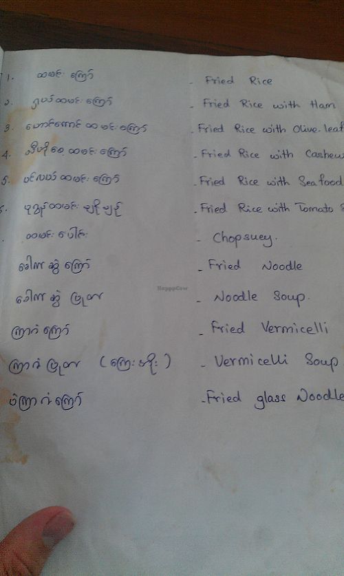 English menu page 1 at Lanmadaw Vegetarian Restaurant in Yangon
