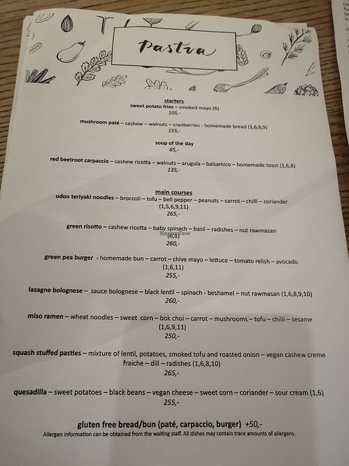 Menü at Pastva in Prague