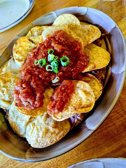 Vegan nachos at Montezuma's in Logan City