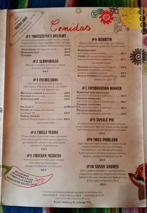 menu 5 at Montezuma's in Kedron