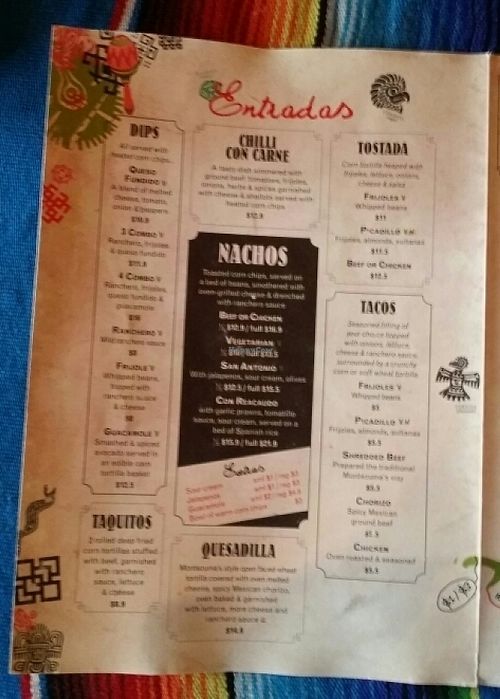menu 6 at Montezuma's in Kedron
