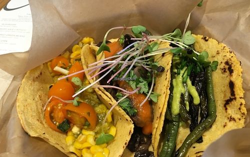 3 vegan taco trio: skillet corn, mushroom and charred green beans at Chaia - Georgetown in Washington
