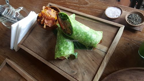 Coriander infused Tortilla Wrap loaded with Greens at Pels Supershop in Tibubeneng