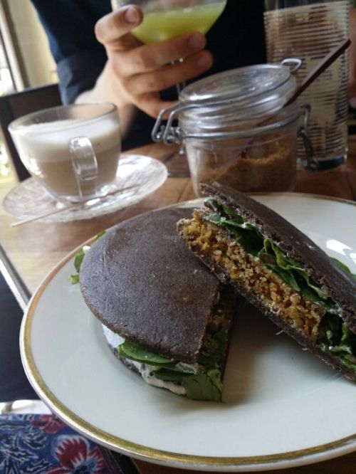 The raw vegan burger with raw bread - blissful!  at Ecru in Rome