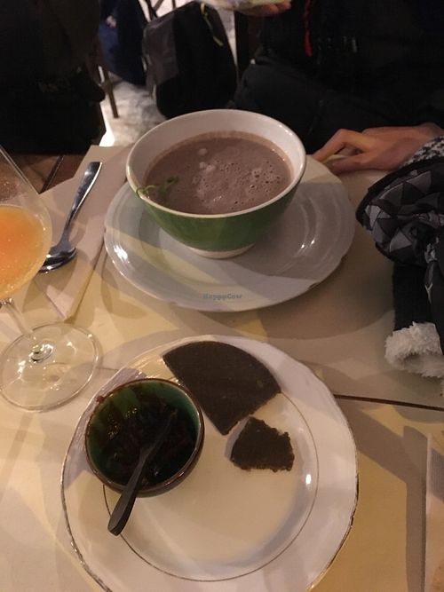 Mushroom soup and some bread with jam at Ecru in Rome