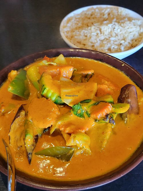 Pumpkin Curry with brown rice at Veganic Thai Cafe in San Diego