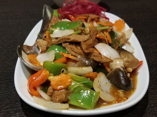 Mock duck with veggies at Veganic Thai Cafe in San Diego