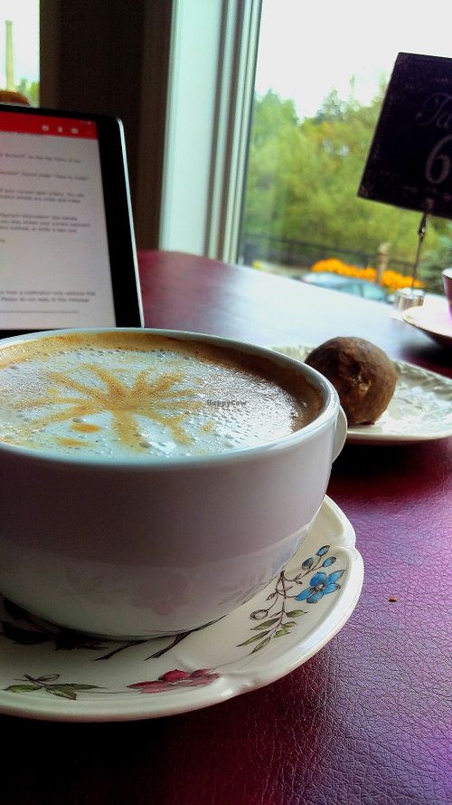 Almond Milk Latte and Date Ball at Fountain Head Health Food in Fergus