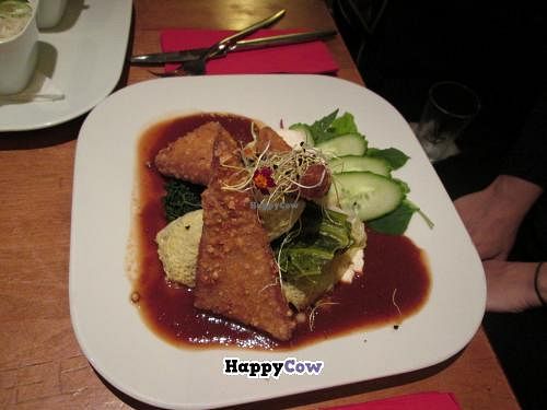 Savoy cabbage and giant couscous roulade and lemon baked tofu at Zest in Leipzig