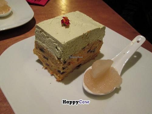 Pumpkin and black walnut cake with green tea icing and plum wine sorbet at Zest in Leipzig