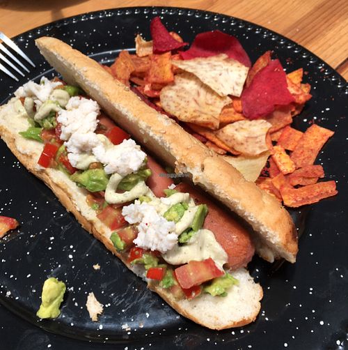 Wheat hot dog at Vegan Ville in Mexico City