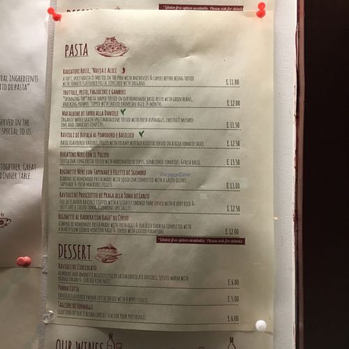 pasta menu at Pasta Factory in Manchester