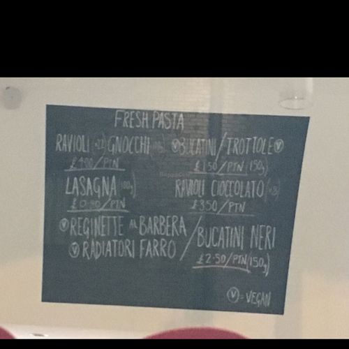 vegan options  at Pasta Factory in Manchester