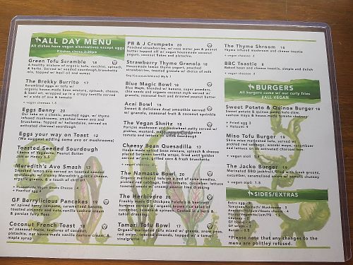 Menu as at January 2019 (food side only) at Herb & Sprout Co in Maroubra