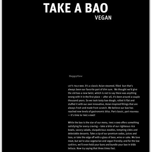 Menu cover for their vegan options at Take a Bao in West Los Angeles