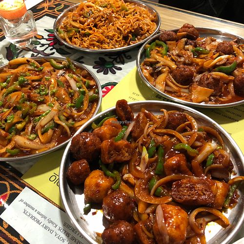 Some of the oriental dishes - mushroom noodles, chili mushrooms, mushroom Manchurian and tofu manchurian at Vegetarian Food Studio in Cardiff