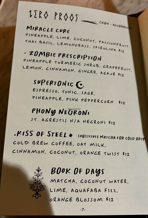 Mocktail menu   at Kindred in San Diego