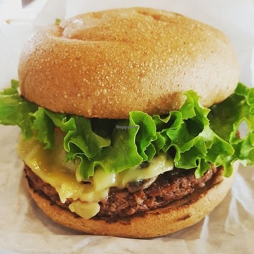 Mushroom Swiss Burger at Plant Power Fast Food - Ocean Beach in San Diego