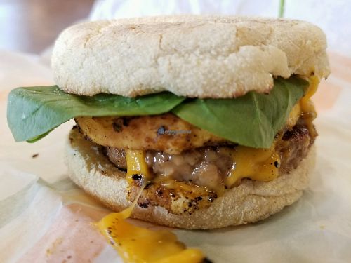 sausage, egg & cheese muffin at Plant Power Fast Food - Ocean Beach in San Diego