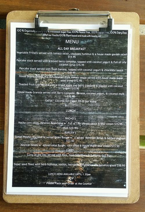 menu 1 at Full Of Life Organics in Toowoomba