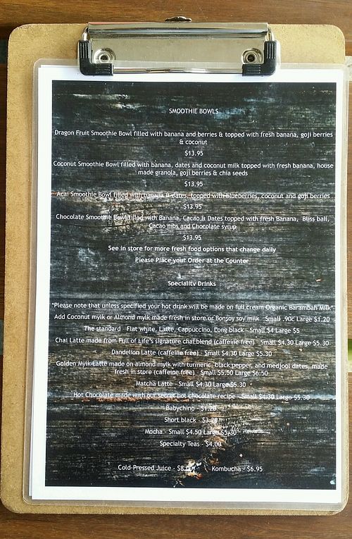 menu 2 at Full Of Life Organics in Toowoomba