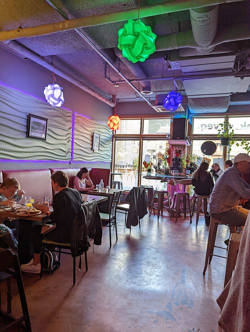 Looking out toward the front door at Nourish Bistro in Banff