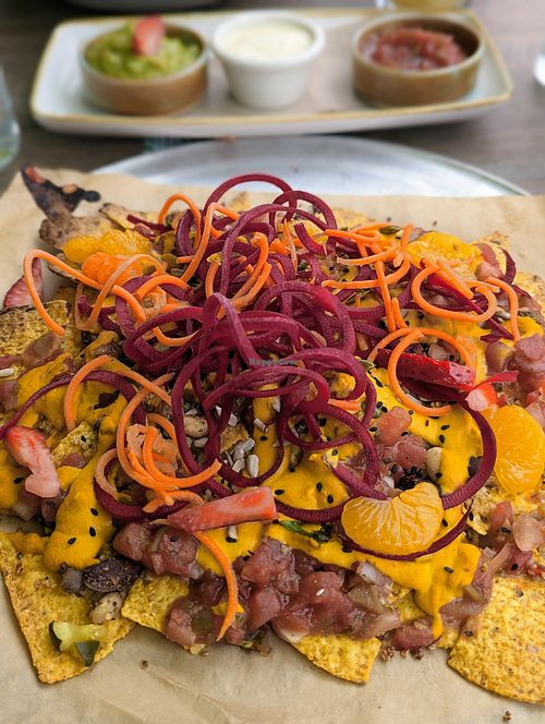 Vegan nachos. More tasty than photogenic at Nourish Bistro in Banff