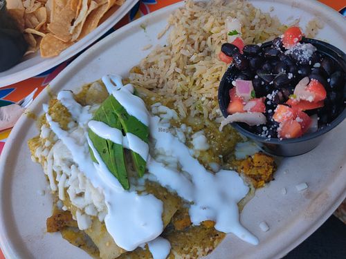 Vegan chicken enchiladas at Lola's - Retro Row in Long Beach