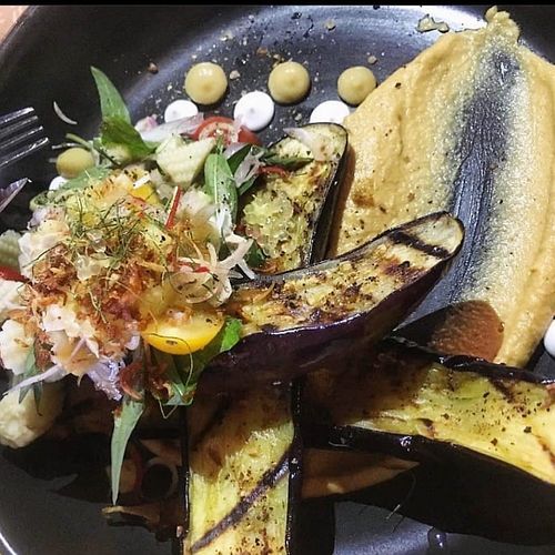 aubergine stir fry at Village People Hawker Foodhall in Fitzroy