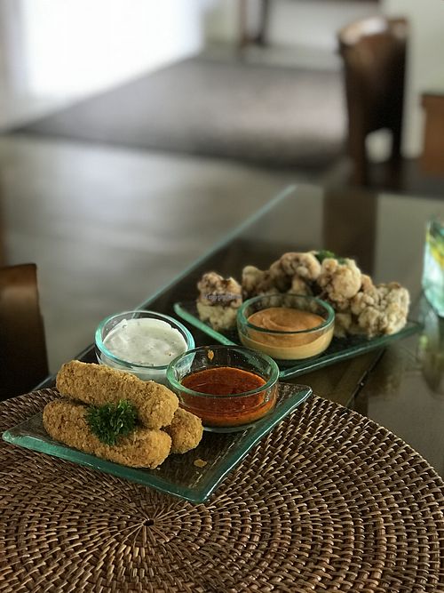 Tempeh buffalo wings and cauliflower fritas with chipotle sauce at Sage in Ubud
